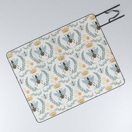 Queen Bee with Gold Crown and Laurel Frame Picnic Blanket