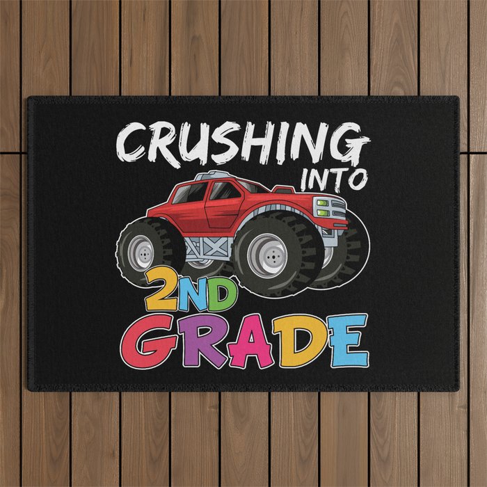 Crushing Into 2nd Grade Monster Truck Outdoor Rug
