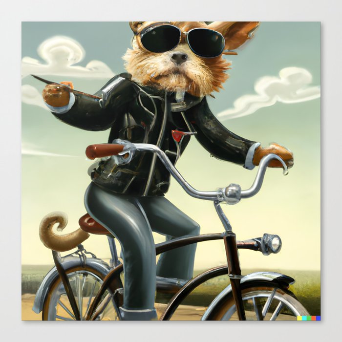 Anthropomorphic dog riding a bicycle Canvas Print
