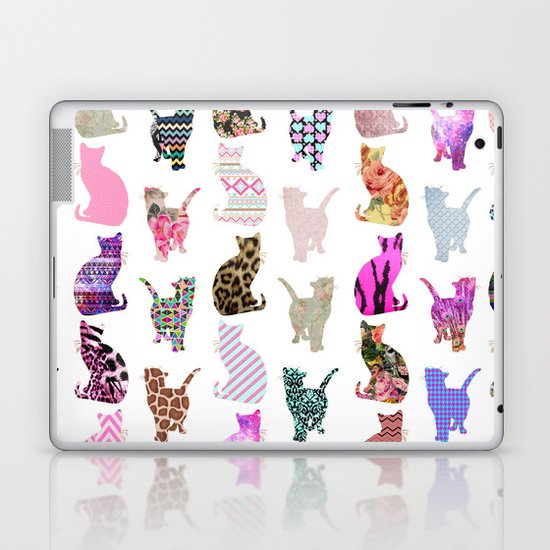 Girly Whimsical Cats aztec floral stripes pattern Laptop & iPad Skin