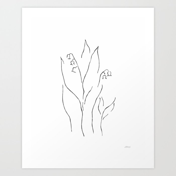 Minimalist Flowers Lily Of The Valley Drawing Art Print By