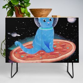 Cat Ride A Pizza Ship on Space Credenza