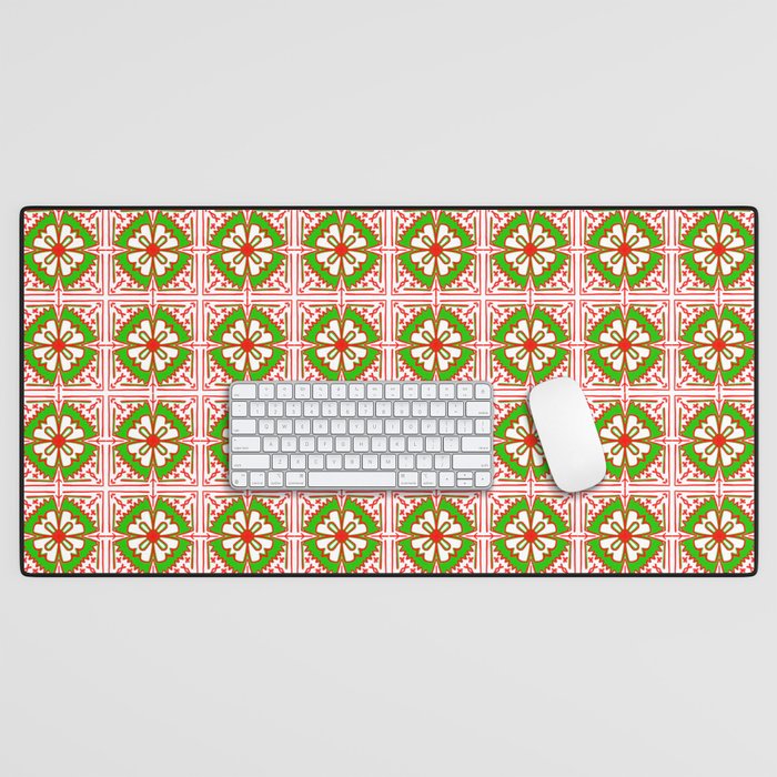 Retro Modern Moonrise Cabin Red, Green and Yellow Floral pattern Desk Mat