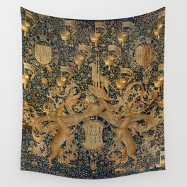 Vintage Golden Deer and Royal Crest Design (1501) Wall Tapestry