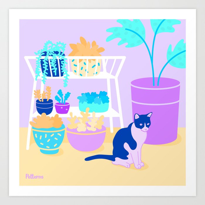 Cat and plants Art Print