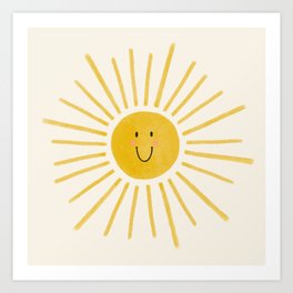 Smiley Sunshine Art Print | Children, Baby, Cheerful, Nursery, Drawing, Smile, Chalk Charcoal, Sky, Nature, Midcentury 