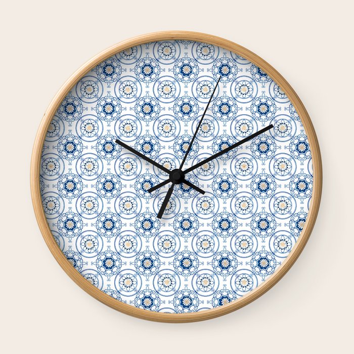 Blue Moroccan Tiles Bathroom Tile Decal Cottage Chic Oriental Kilim Art Decor Antique Wall Clock