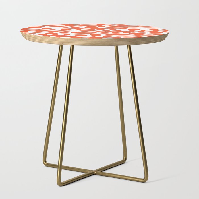 Vibrant orange Matisse cut outs seaweed pattern on white background Side Table