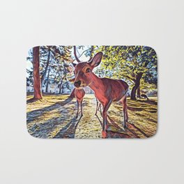 Deer Photo Bomb - Realistic Deer Drawing Bath Mat