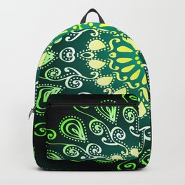Dramatic Pop-Art Mandala in Black and Green Backpack