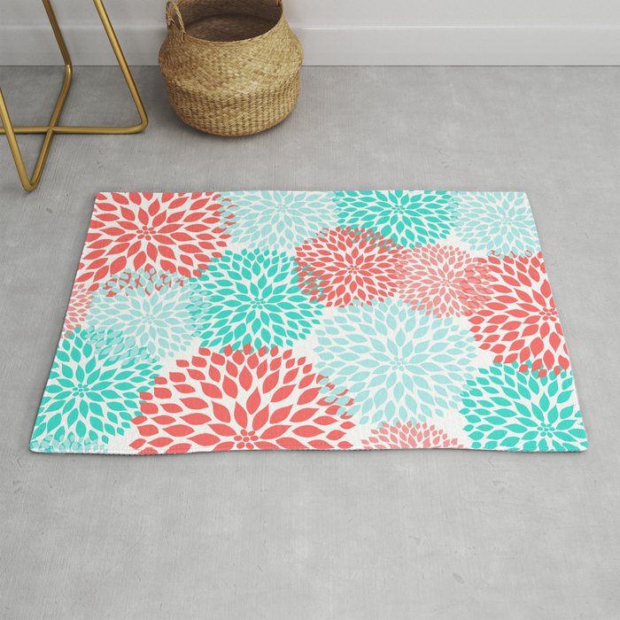 Coral Teal Dahlia Bouquet Rug By Shelleywinters Society6 Product titlekas rugs coral 4164 ocean breeze indoor area rug. coral teal dahlia bouquet rug by shelleywinters
