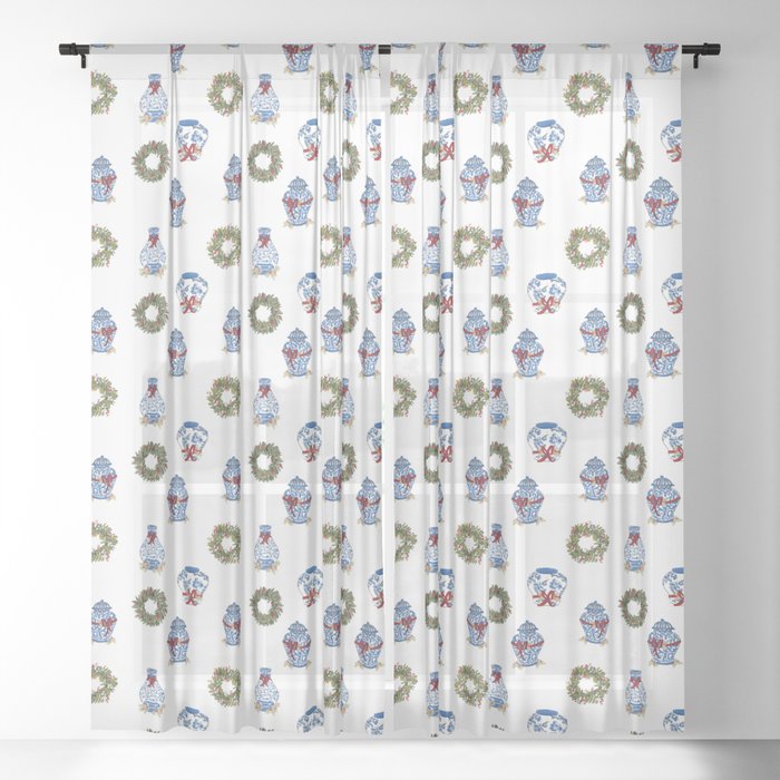 Ginger Jar Christmas Sheer Curtain