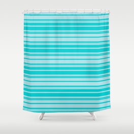 [ Thumbnail: Dark Turquoise and Powder Blue Colored Striped Pattern Shower Curtain ]