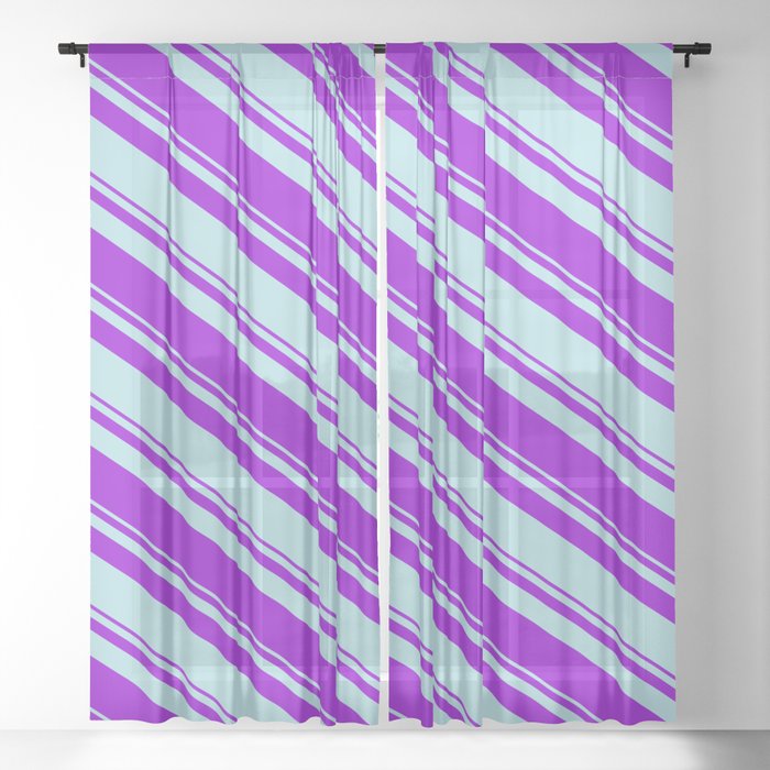 Dark Violet & Powder Blue Colored Lined/Striped Pattern Sheer Curtain