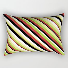 [ Thumbnail: Eye-catching Tan, Green, Red, Black & White Colored Striped/Lined Pattern Rectangular Pillow ]