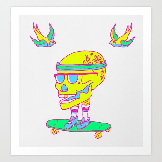 Skull on a skateboard Art Print