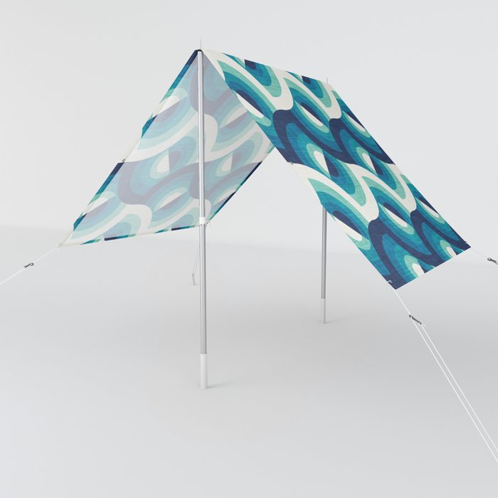 Here comes the sun // navy blue teal and spearmint gradient 70s inspirational groovy geometric suns Sun Shade