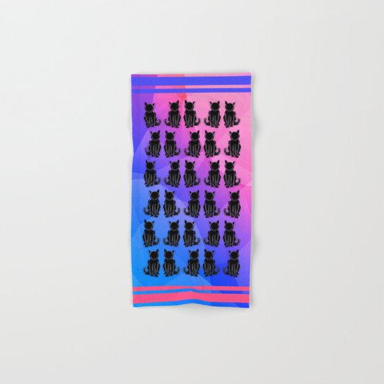 Black Cat - geometric background Hand & Bath Towel