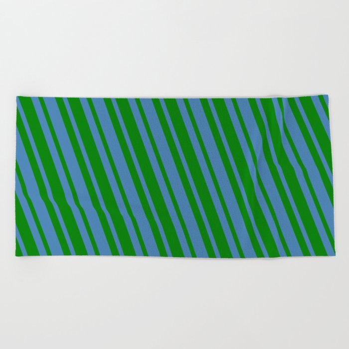 Blue and Green Colored Lines Pattern Beach Towel