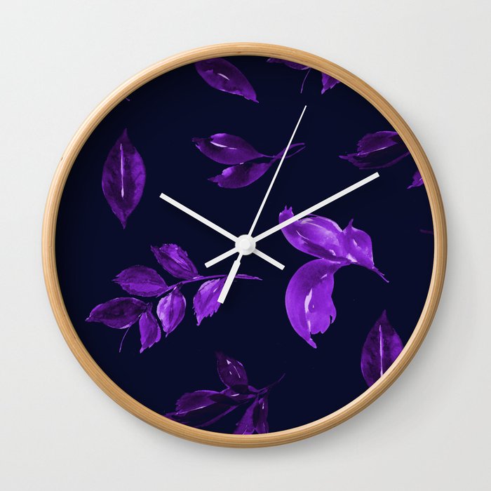 Dark purple violet leaves moody pattern Wall Clock