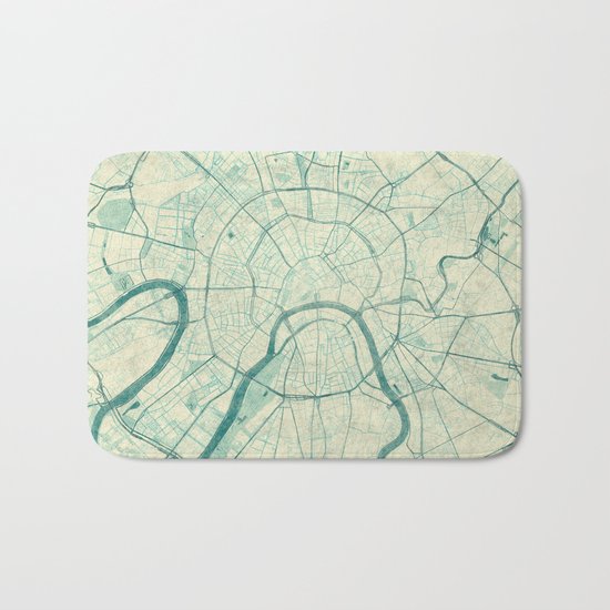 Moscow Map Blue Vintage Bath Mat