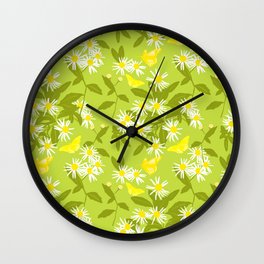 Little Daisies And Butterflies Retro Modern Green Wall Clock