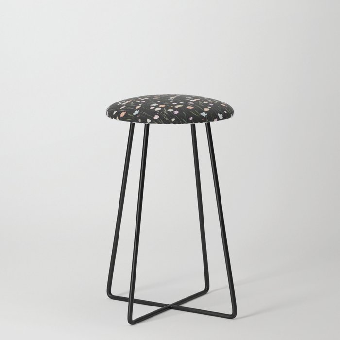 Moody Wildflowers Black Floral Pattern Counter Stool