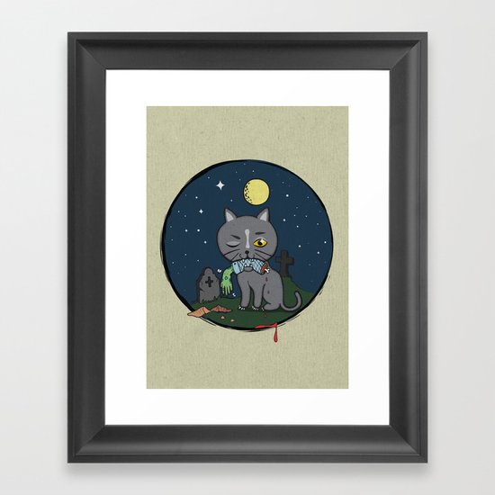 Cats love zombie meat! Framed Art Print