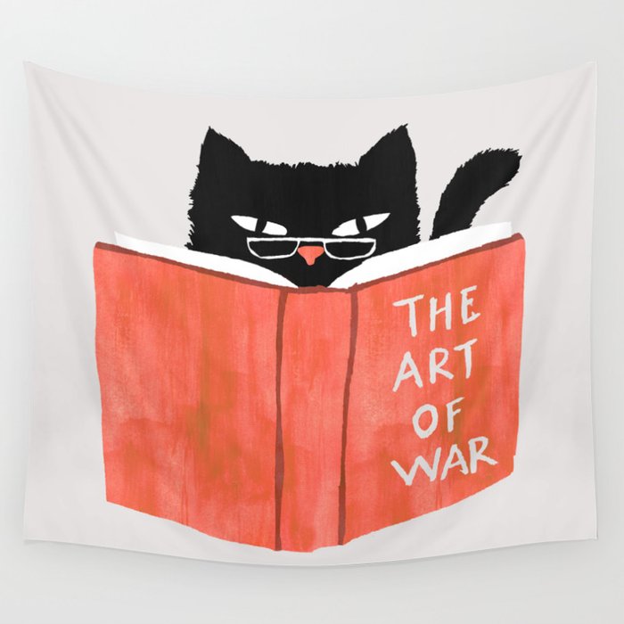 Cat reading book Wall Tapestry