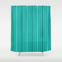 [ Thumbnail: Teal and Turquoise Colored Stripes Pattern Shower Curtain ]