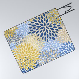 Modern, Floral Prints, Summer, Yellow and Blue Picnic Blanket