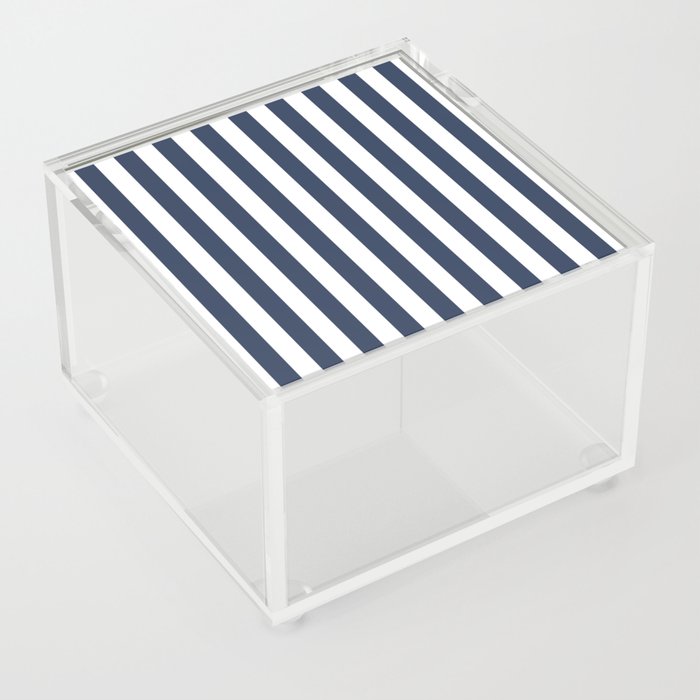 Ohlala - Dark Blue Colourful Minimalistic Retro Stripe Art Design Pattern II Acrylic Box