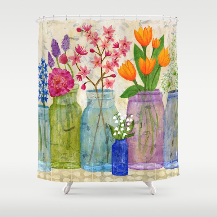 Springs Flowers in Old Jars Shower Curtain