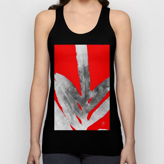Green Fern on Red Inverted Unisex Tank Top