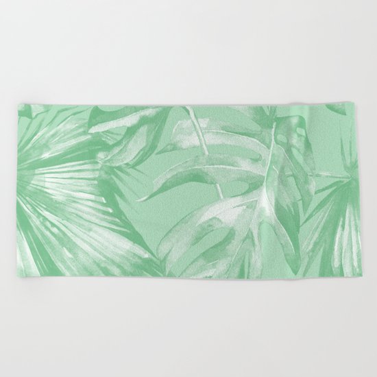 Tropics Mint Green Palm Leaves Beach Towel
