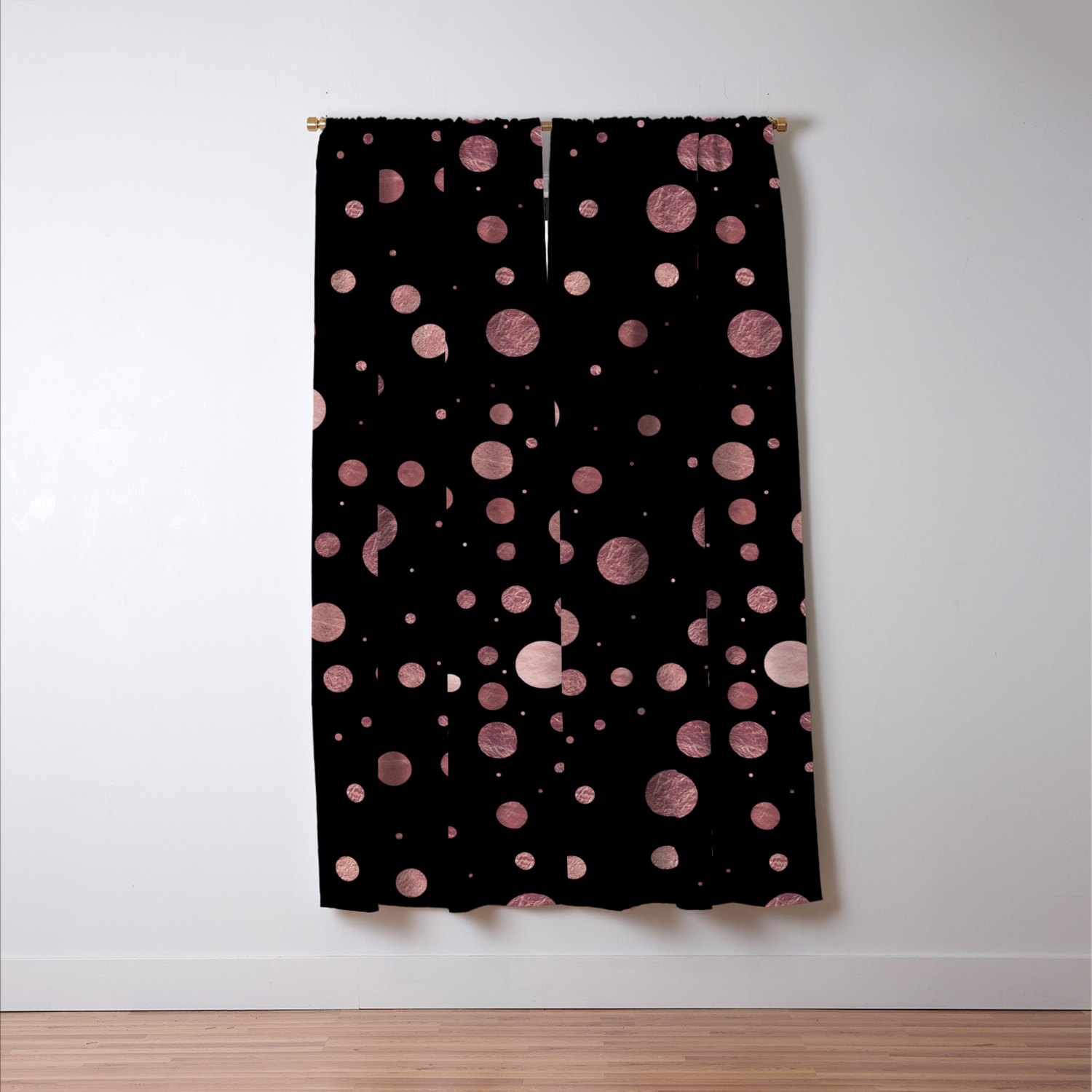 Modern Stylish Faux Rose Gold Hipster Polka Dots Blackout Curtain