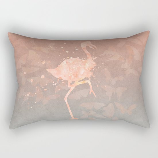 Flamingo Butterfly watercolor pastel grey apricot color artwork Rectangular Pillow