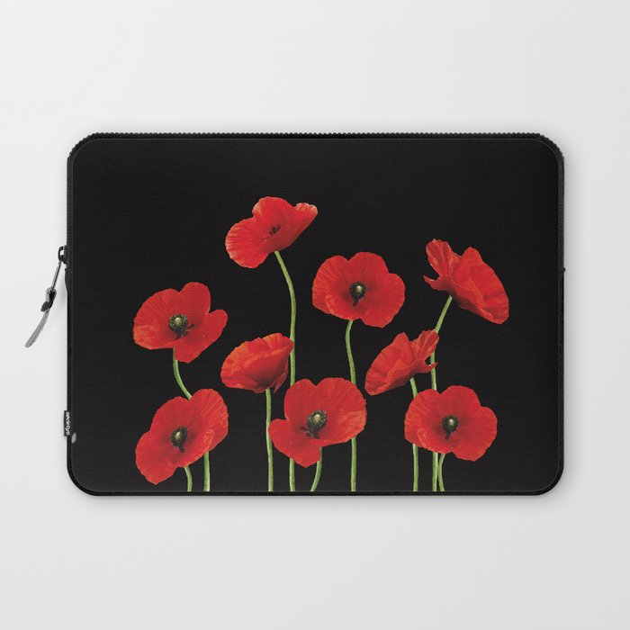 Poppies Flowers red black background Laptop Sleeve