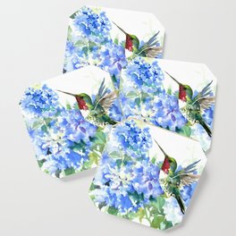 Hydrangea Flowers and Ruby Throat Hummingbird Coaster