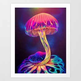UV Reactive Mushroom Art Art Print