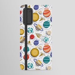 Paper space adventure I // white background multicoloured solar system paper cut planets origami paper spaceships and rockets Android Wallet Case