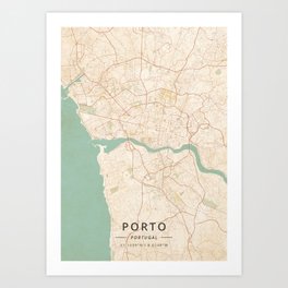 Porto, Portugal - Vintage Map Art Print