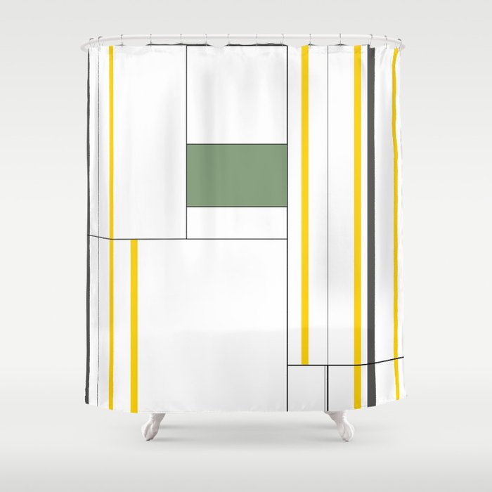 New York- Grid map yellow green and grey Shower Curtain