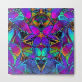 Floral Fractal Art G308 Metal Print | Fractal, Other, Stylized, Lotus, Fuchsia, Pattern, Blue, Stained, Geometry, Glass 