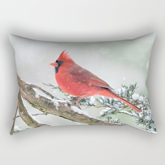 Cardinal Holding Steady in the Storm Rectangular Pillow