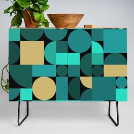 Retro Geometric Abstract Art Turquoise Gold 1 Credenza