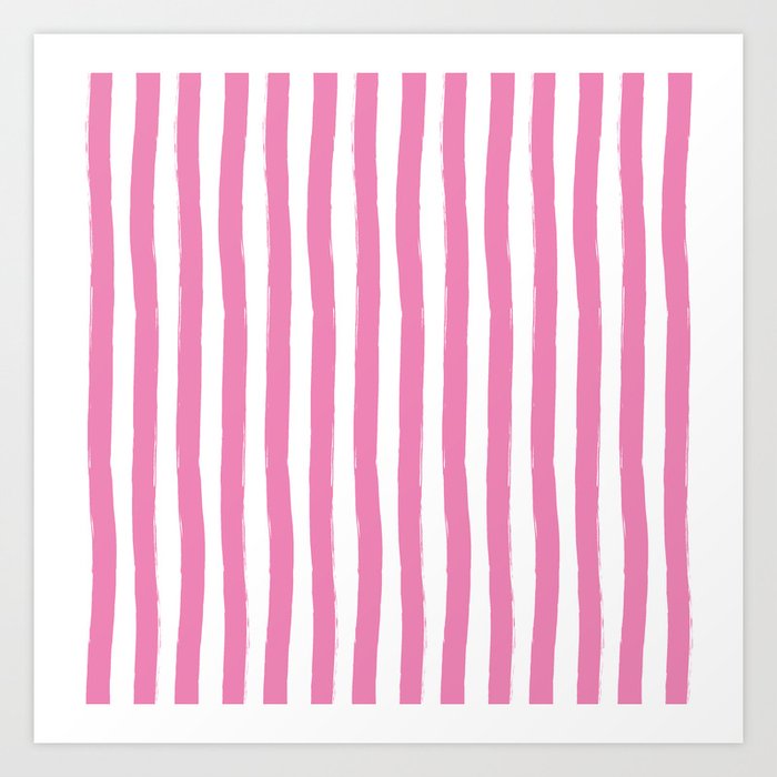Pink and White Cabana Stripes Palm Beach Preppy Art Print