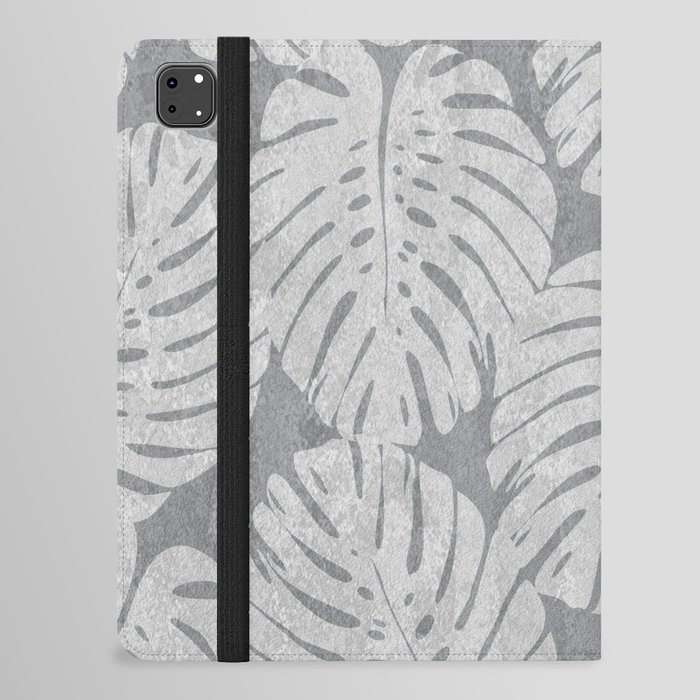 Tropical Monstera Leaf Pattern in Grey tones iPad Folio Case