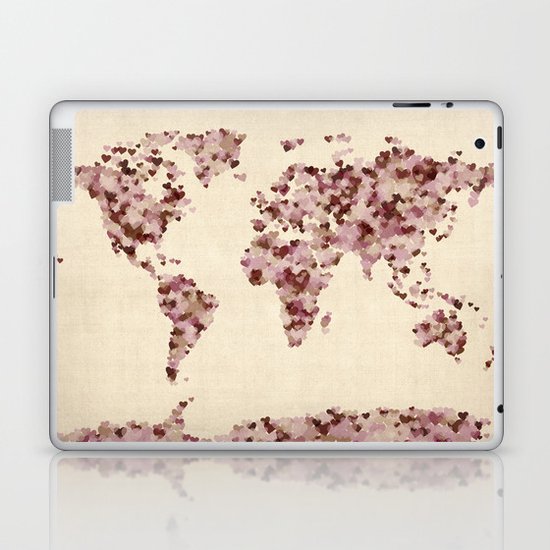 Love Hearts Map of the World Map Laptop & iPad Skin