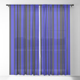 [ Thumbnail: Black & Blue Colored Lines Pattern Sheer Curtain ]